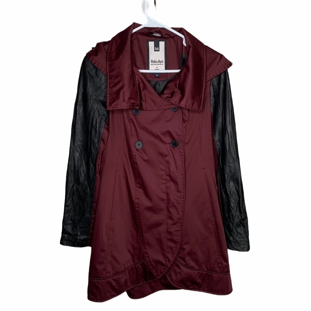 Soia & Kyo wine Trench Coat leather arm detail S